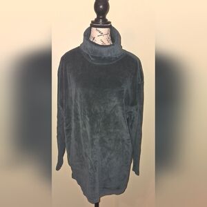 Women's Sz Large/Grande Velour Stretch Loose Turtleneck 3/4 sleeve Green